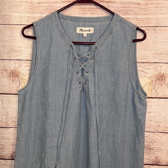 Madewell Chambroy Lace Up Neck Dress Size Medium - Picture 7 of 8